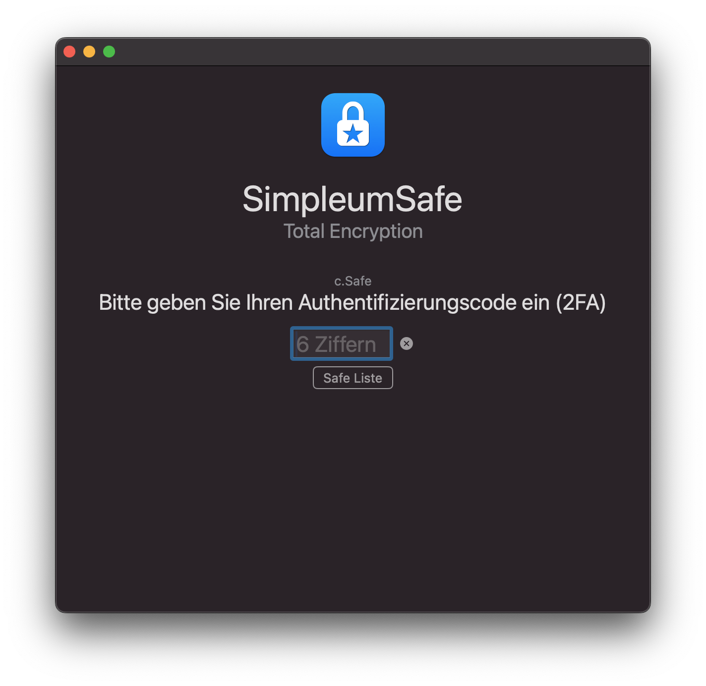 Screenshot: Open safe with 2-factor authentication