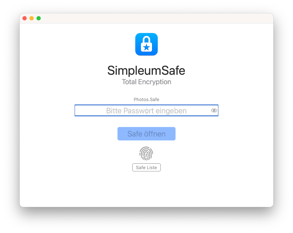 Öffnen eines SimpleumSafes mit Touch ID auf Mac